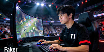 T1战队英雄联盟分部选手Faker正在比赛中操作
